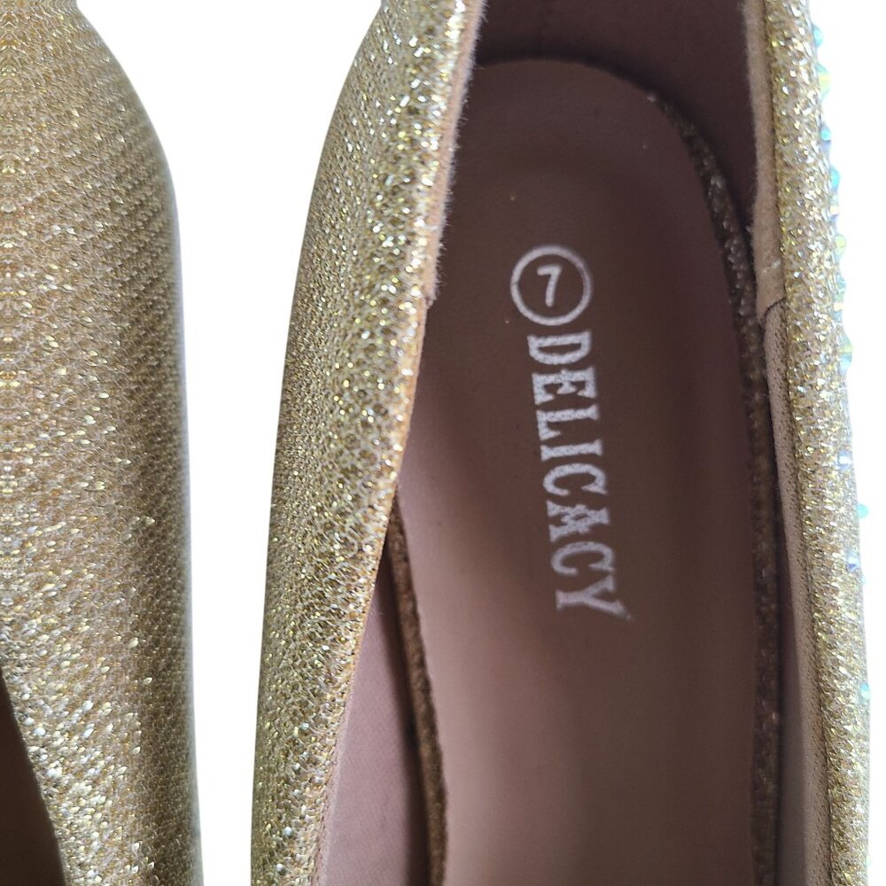Delicacy Women's Sunset Gold Glitter Rhinestone Glam High Heel Pumps Hot Fashion - Picture 6 of 13